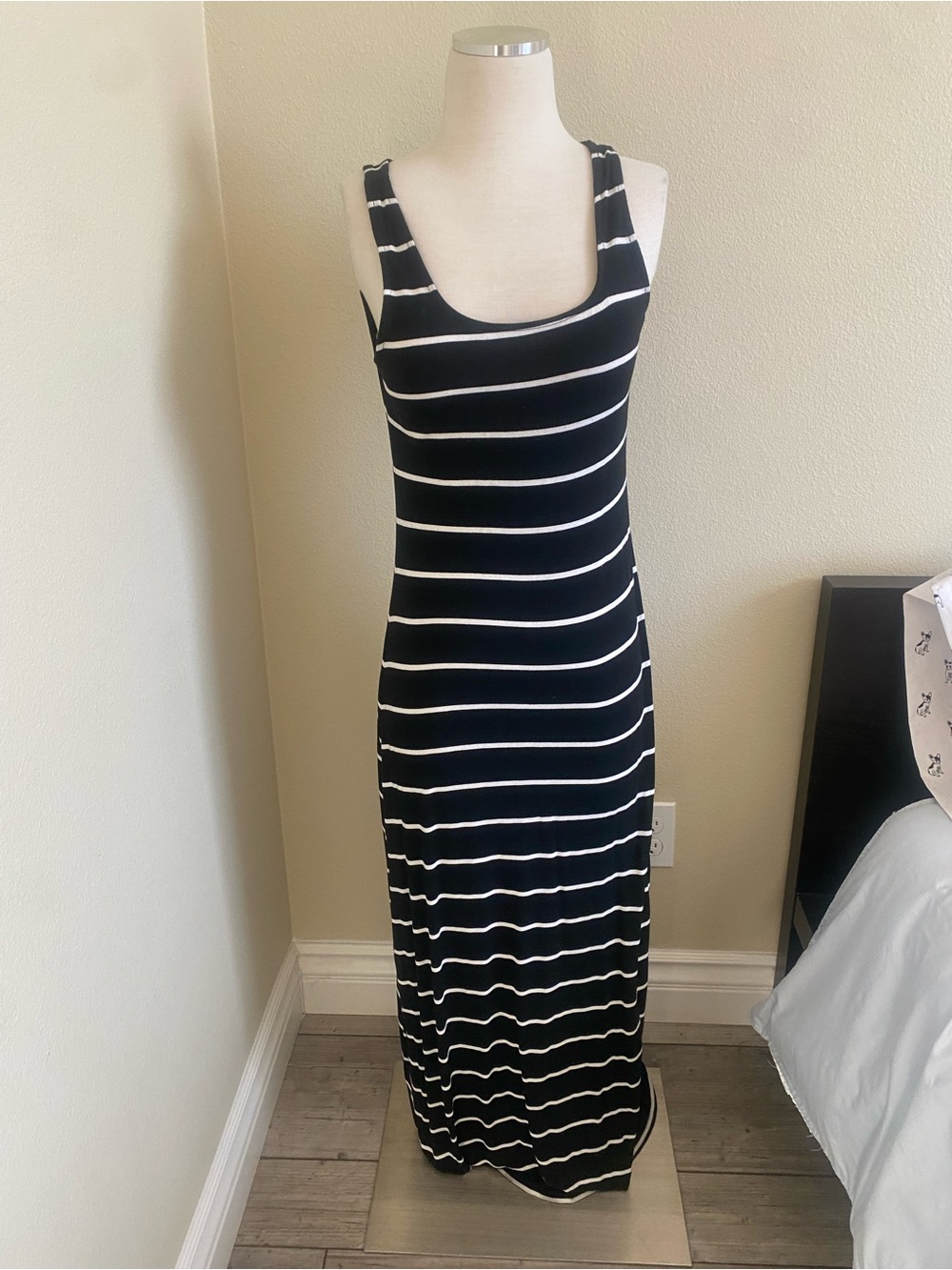 Merona Black and White Striped Sleeveless Maxi Dress